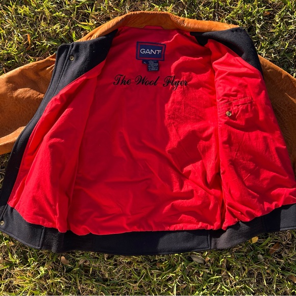 Vintage Gant Wool & Leather Varsity Color Block Bomber Wool Flyer Jacket Mens XL - Picture 2 of 12